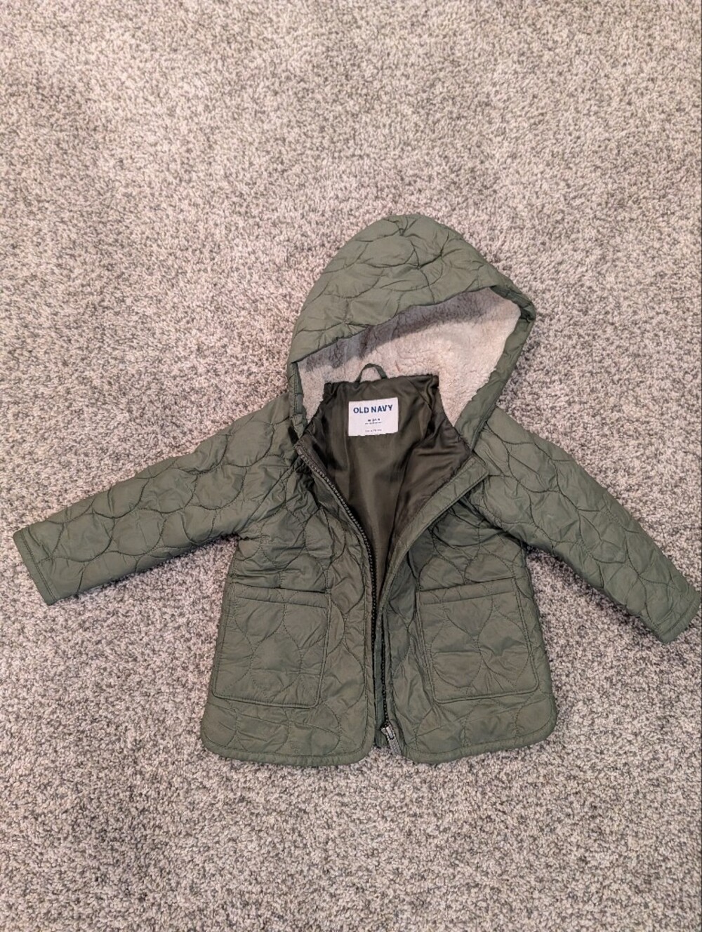 Old Navy Olive Green Quilted Hooded Puffer Jacket